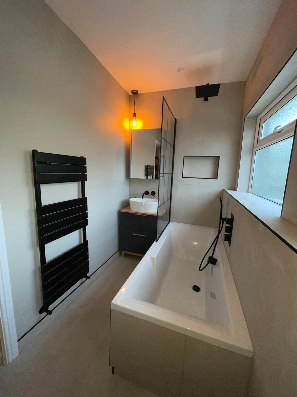 Modern bathroom with grid shower screen